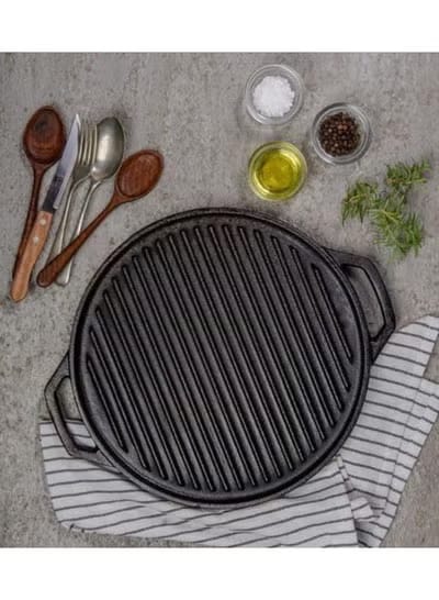 Heavy-Duty Cast Iron Grill Pan - 30cm Round Griddle