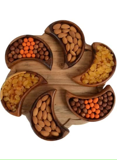 Rosewood Flower Serving Platter - 6 Compartment Snack Tray
