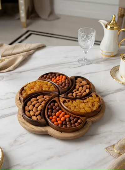 Rosewood Flower Serving Platter - 6 Compartment Snack Tray