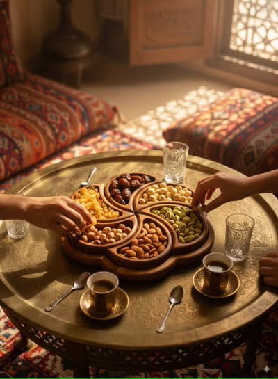 Rosewood Flower Serving Platter - 6 Compartment Snack Tray
