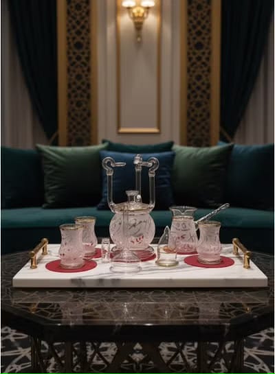 Luxury 9-Piece Handmade Pyrex Glass Coffee & Tea Set with Gold Rims
