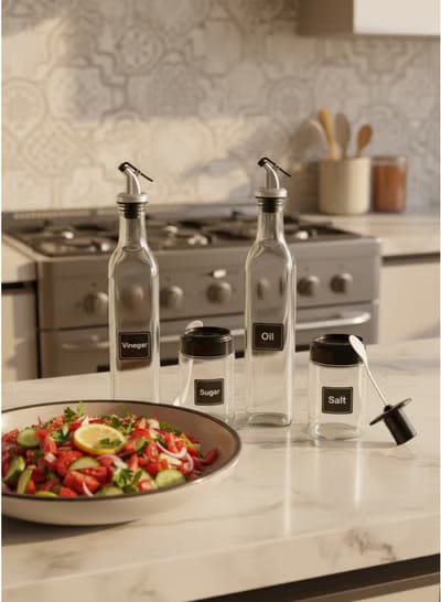 5-Piece Glass Condiment Set for Oil, Vinegar & Spices