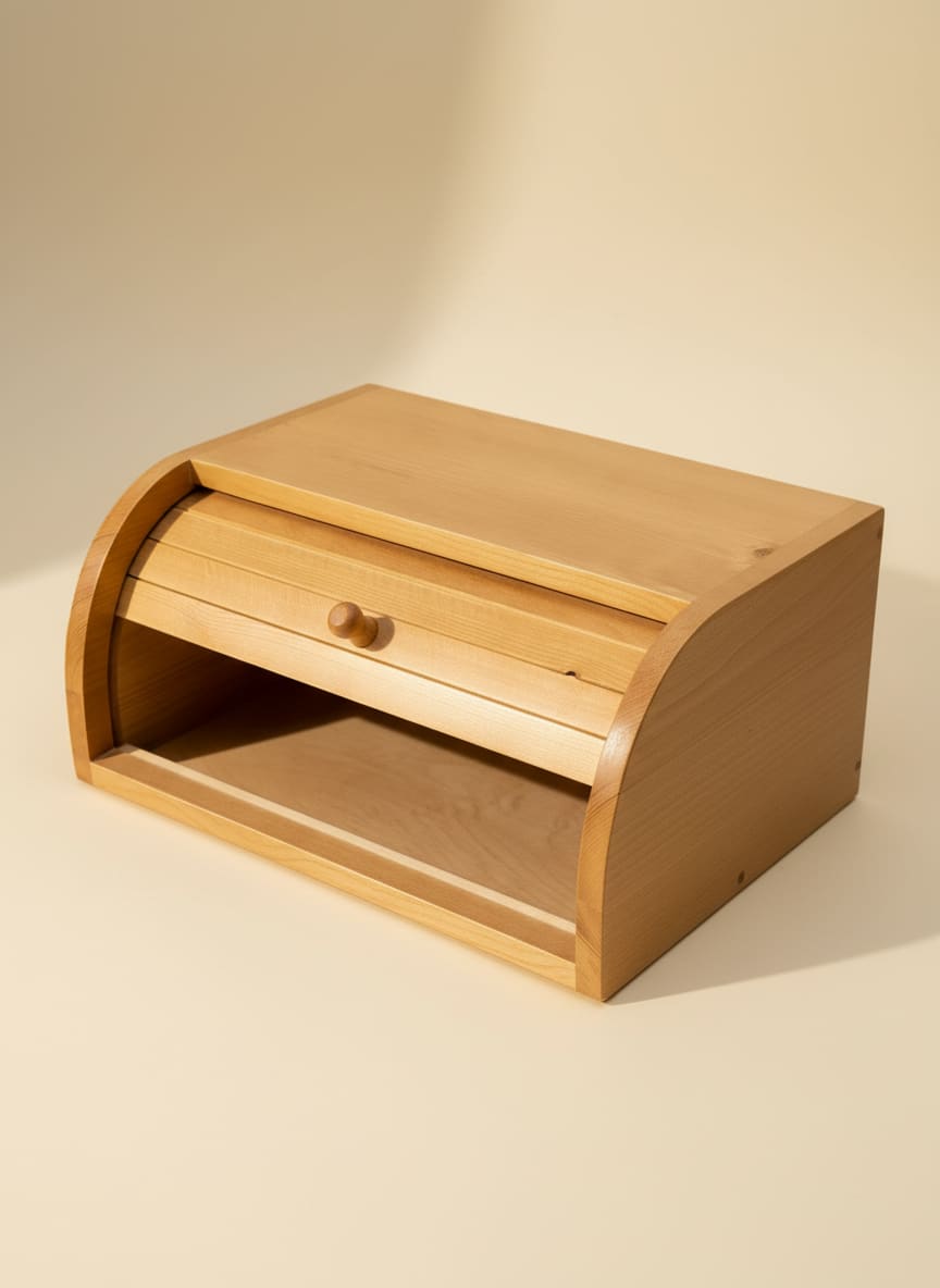 Natural Beech Wood Roll-Top Bread Box for Fresh Bread