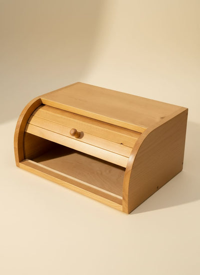 Natural Beech Wood Roll-Top Bread Box for Fresh Bread