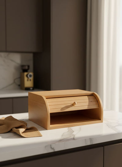 Natural Beech Wood Roll-Top Bread Box for Fresh Bread