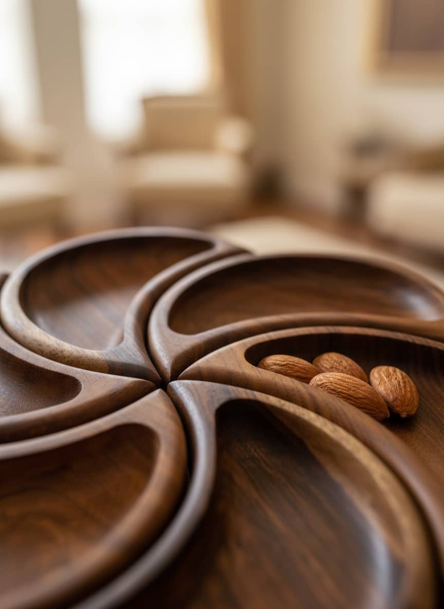 Rosewood Flower Serving Platter - 6 Compartment Snack Tray