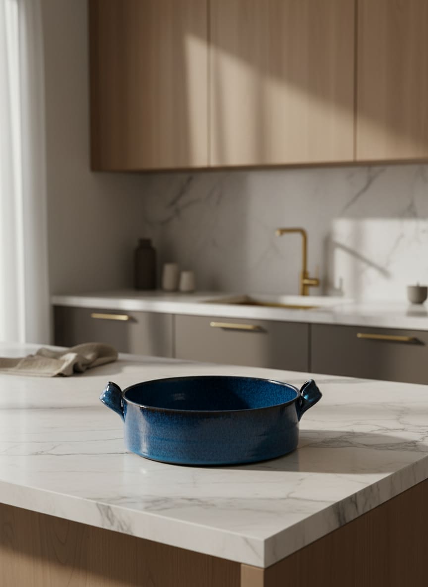 Vibrant Blue Ceramic Round Baking Dish with Handles