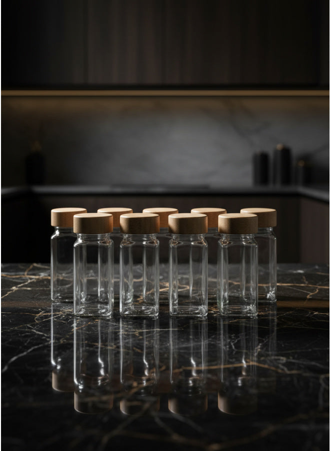 12pc Glass Spice Jar Set with Bamboo Lids - Premium Kitchen Organizer for Family