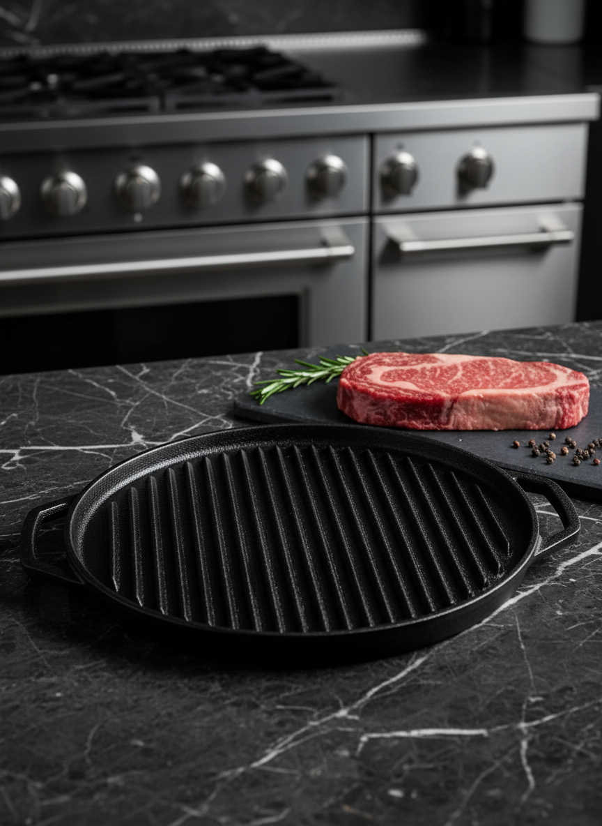 Cast Iron Grill Pan – 30 cm – Heavy Duty Griddle for Professional Cooking