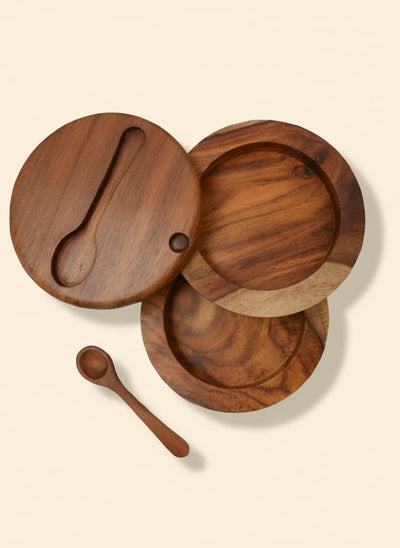 Handcrafted Sarsoaa Wood Spice Box with Swivel Lid & Spoon