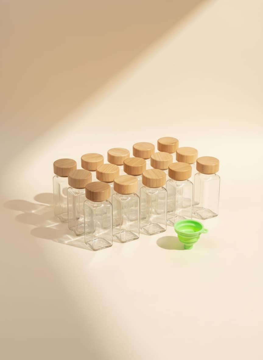 12-Piece Glass Spice Jar Set with Airtight Bamboo Lids - 120ml