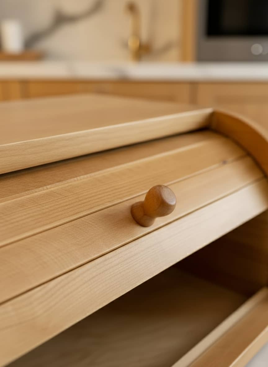Natural Beech Wood Roll-Top Bread Box for Fresh Bread