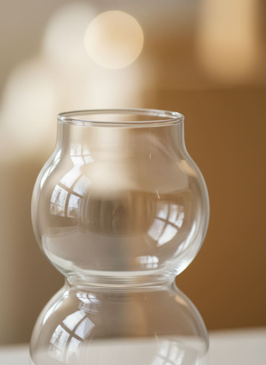 Close-up of the smooth, comfortable rim and stable base of the heat-resistant Pyrex tumbler.