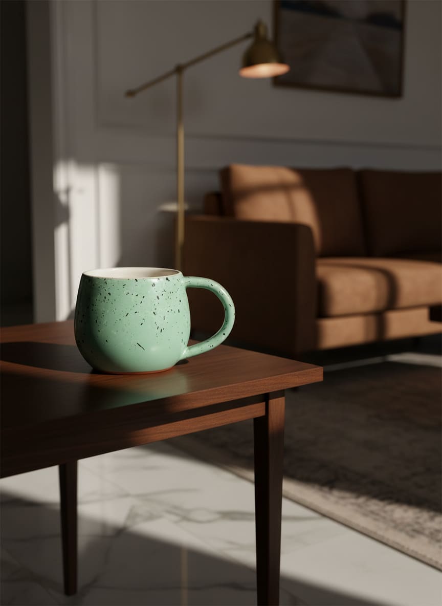 Artisan-crafted mint green mug with a sophisticated speckled glaze finish.