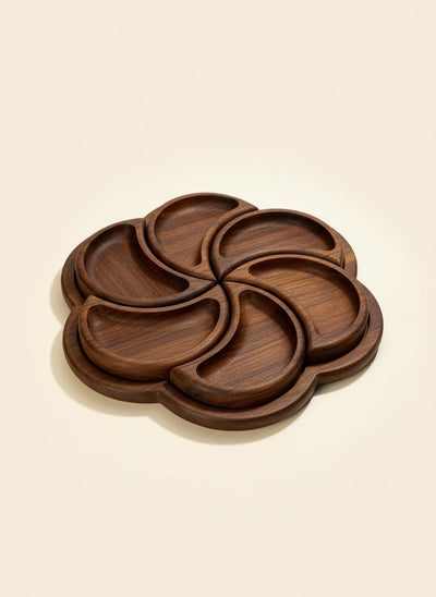Rosewood Flower Serving Platter - 6 Compartment Snack Tray