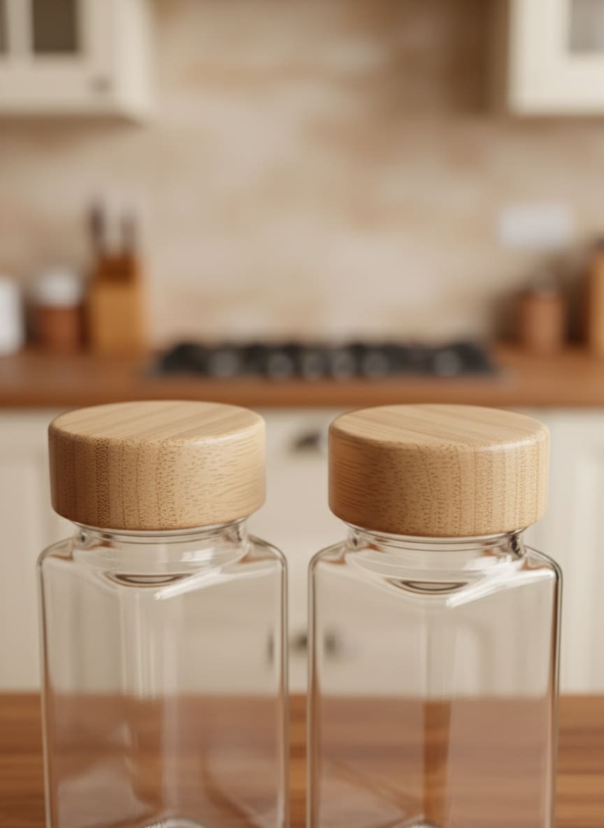 12-Piece Glass Spice Jar Set with Airtight Bamboo Lids - 120ml