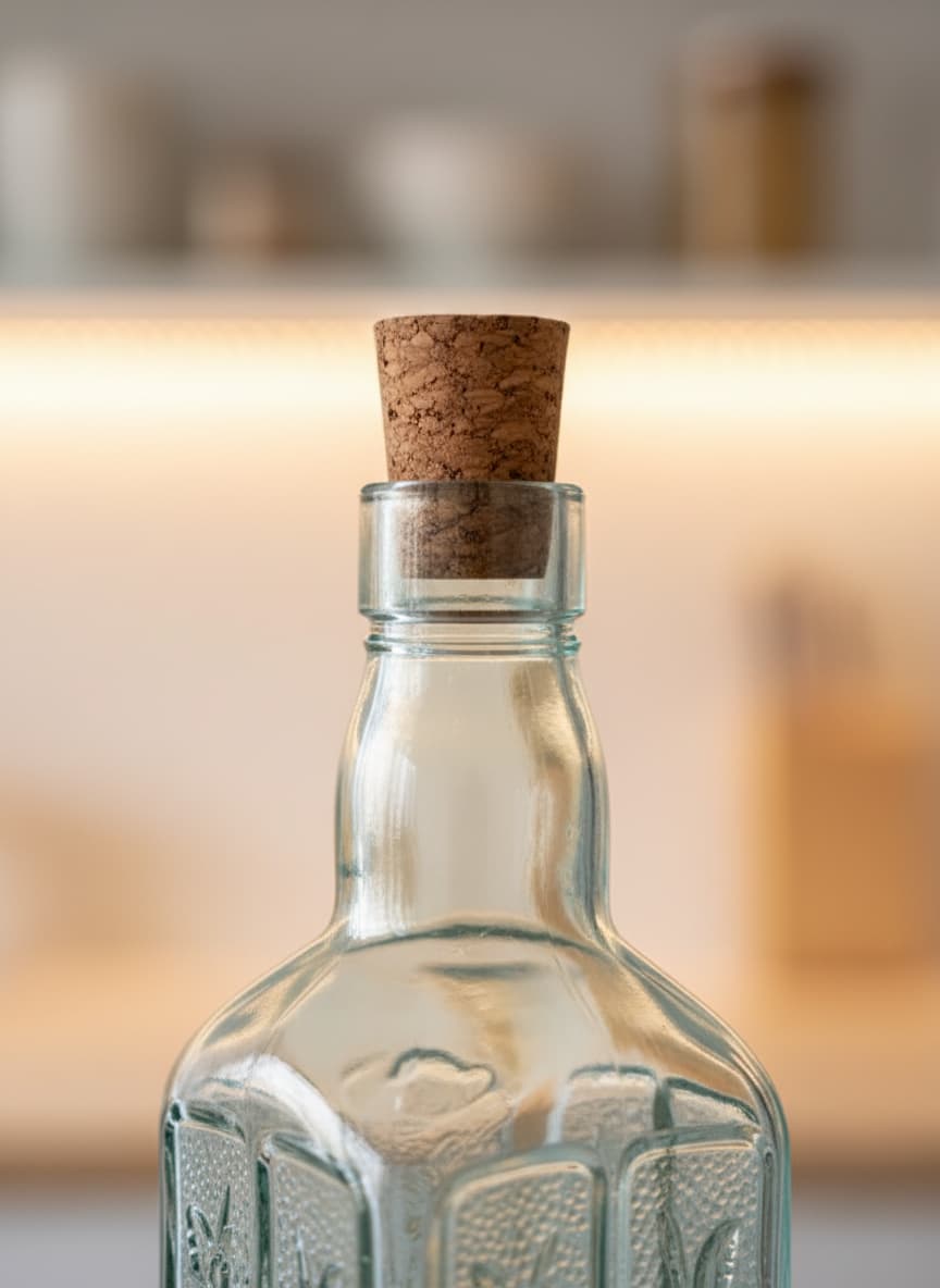 Embossed Glass Bottle Set with Cork Stoppers (4-Piece)