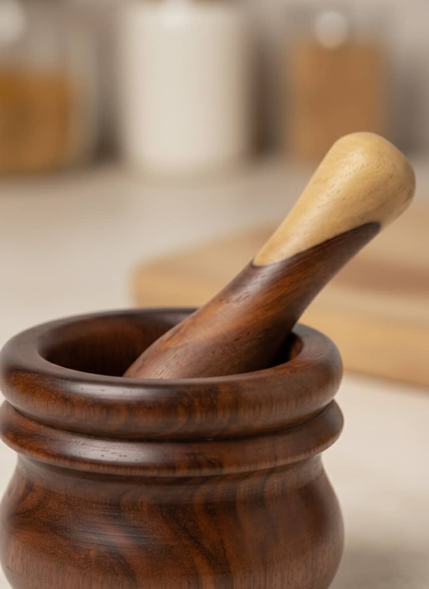 Handmade Sarsou Wood Mortar & Pestle - Kitchen Essential