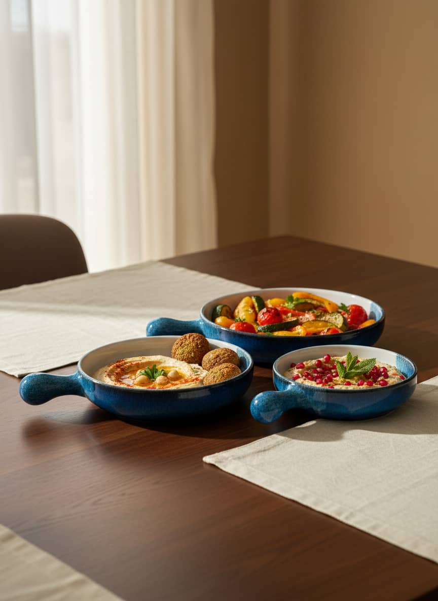 Ocean Blue Pottery Serving Pan Set with Handles (Set of 3)