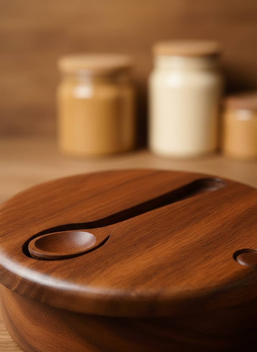 Handcrafted Sarsoaa Wood Spice Box with Swivel Lid & Spoon