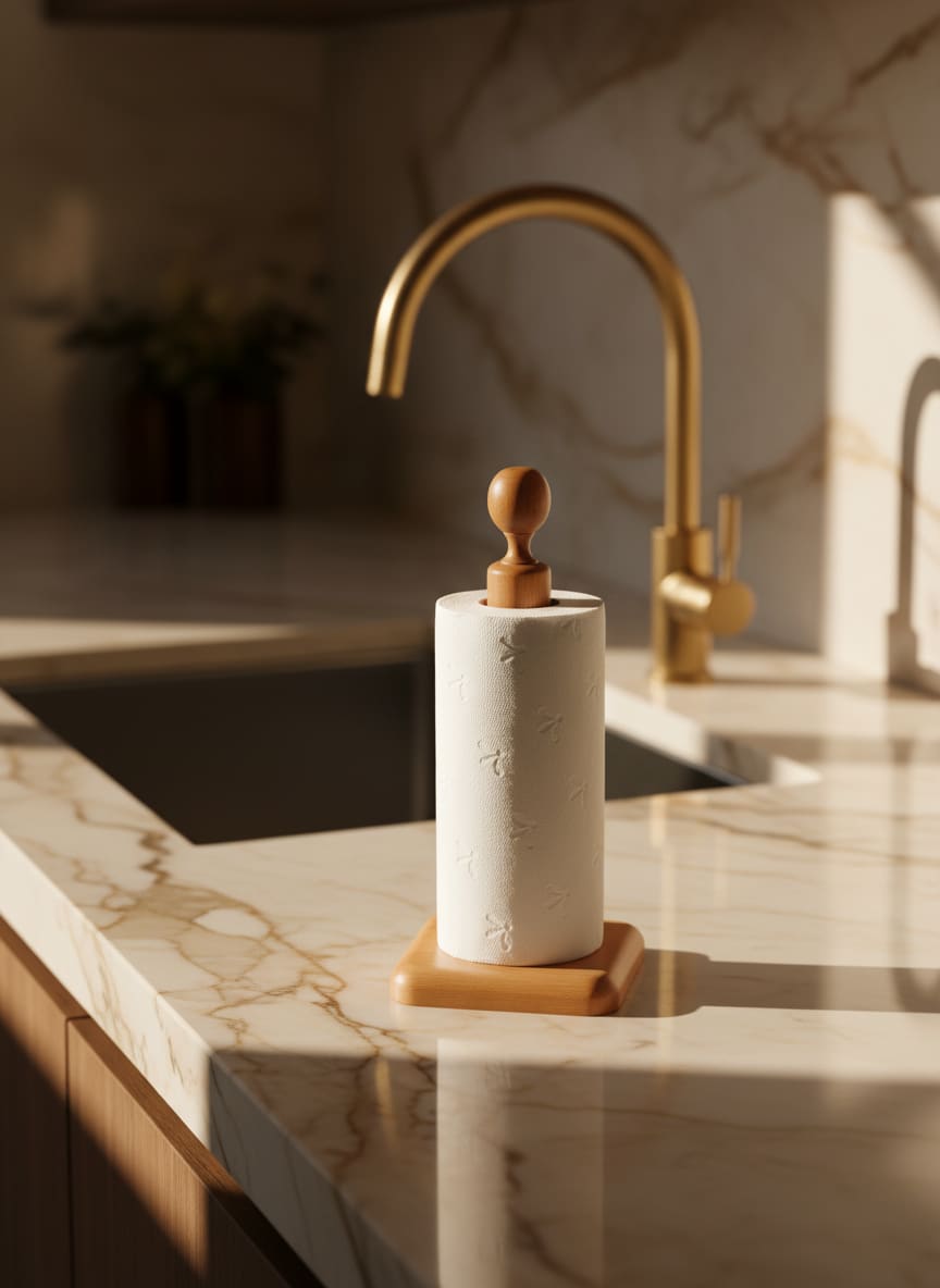 Natural Zan Wood Paper Towel Holder | Kitchen Organizer