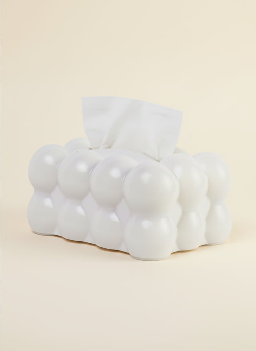 Modern white bubble design tissue box holder for home decor.