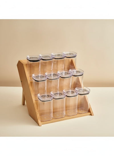 3-Tier Wooden Spice Rack with 12 Jars - Kitchen Organizer
