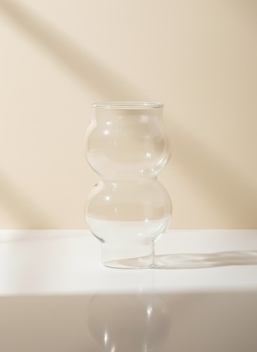 Curvy Pyrex glass tumbler with a modern double-bulb design.