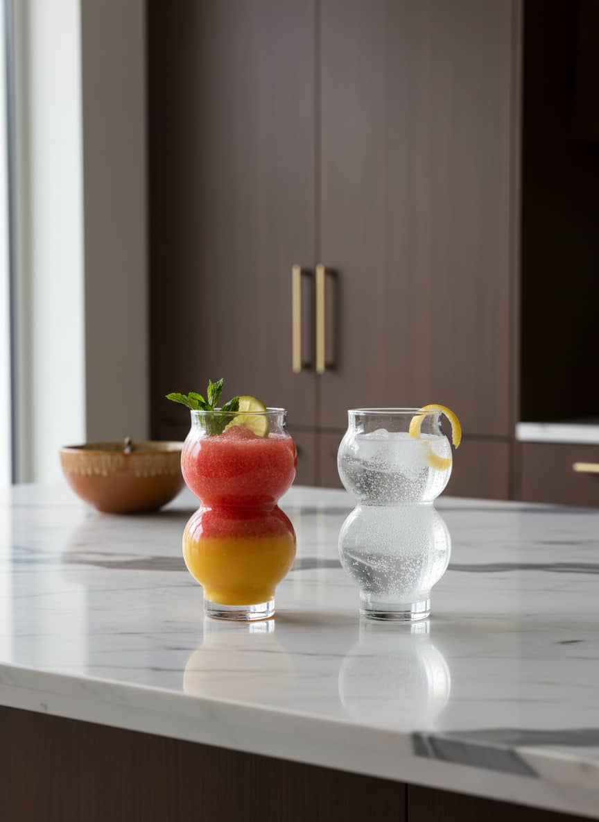 A sculptural, crystal-clear borosilicate glass cup showcasing a sophisticated and minimalist aesthetic.