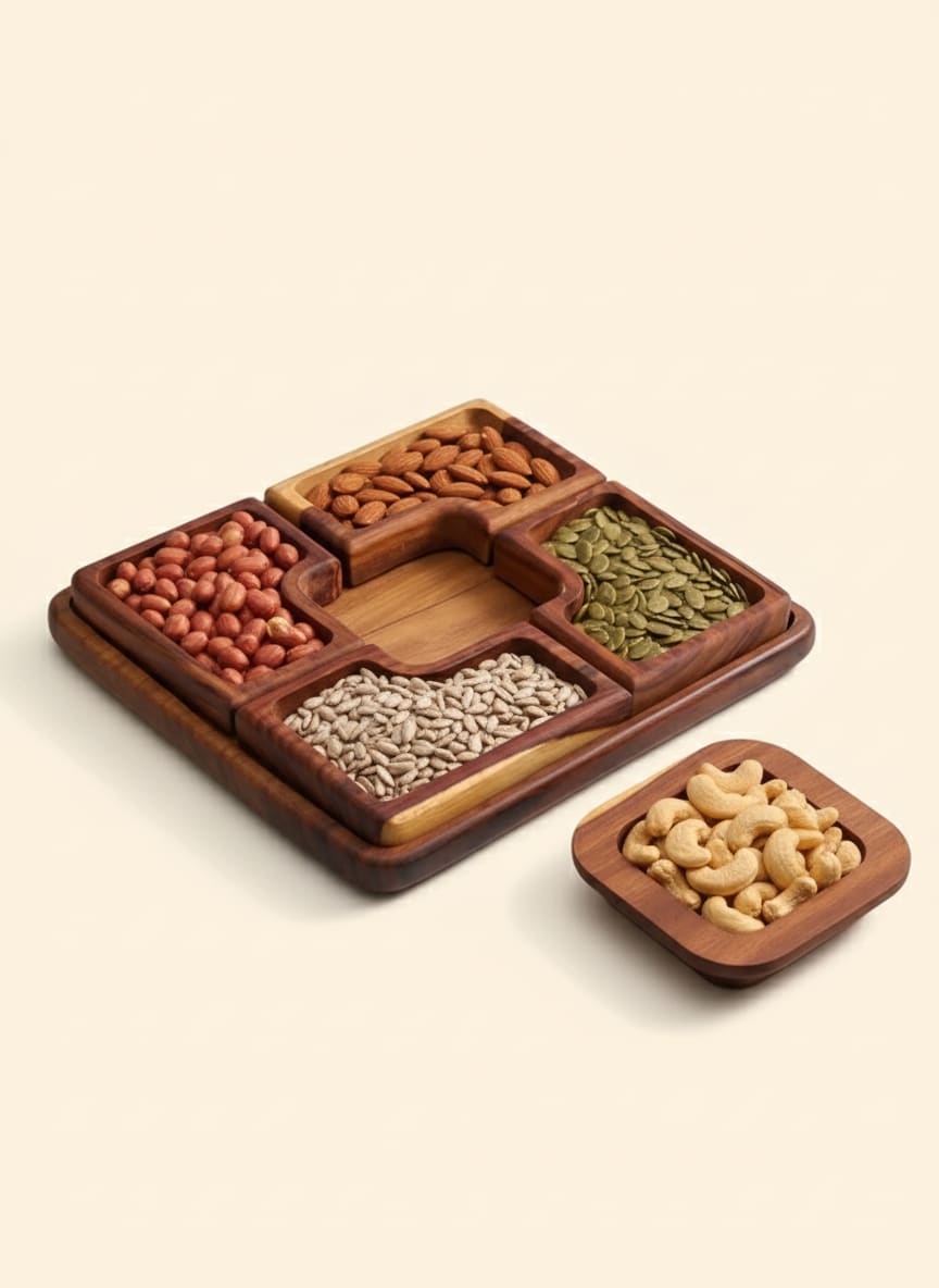 Elegant 5-Piece Rosewood Snack & Nut Serving Platter