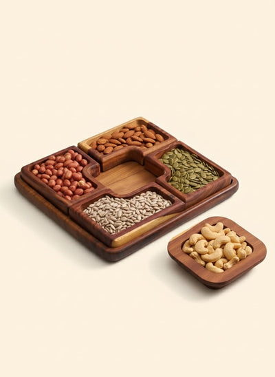 Elegant 5-Piece Rosewood Snack & Nut Serving Platter