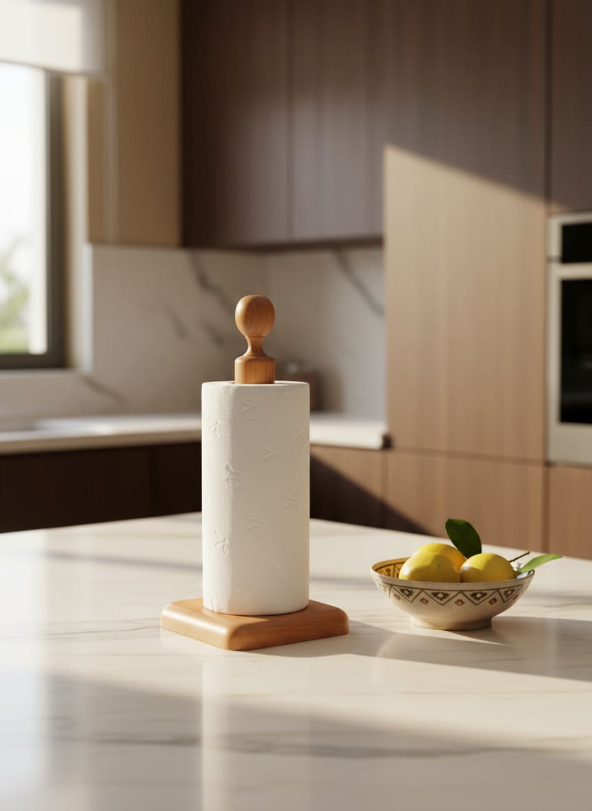 Natural Zan Wood Paper Towel Holder | Kitchen Organizer