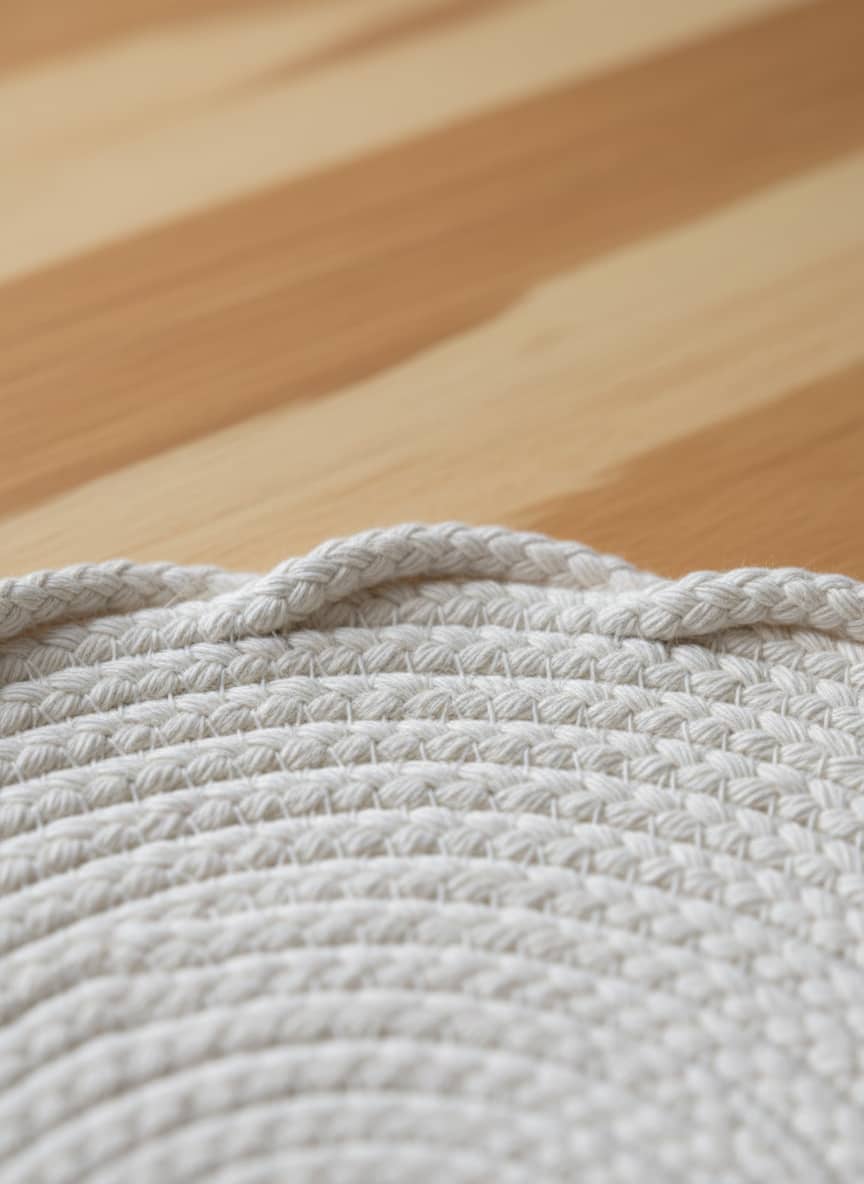 Close-up view of the thick, tightly woven cotton braids of a durable heat-resistant pot holder.