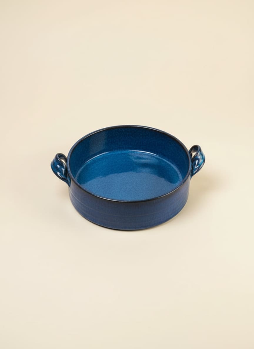 Vibrant Blue Ceramic Round Baking Dish with Handles