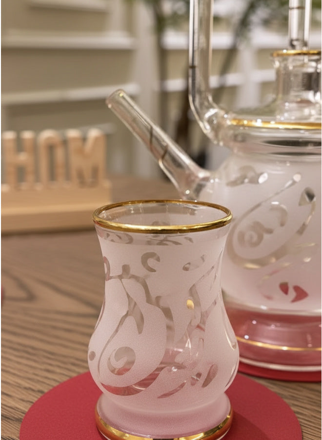 9?Piece Hand Decorated Glass Coffee & Tea Serving Set – Heat Resistant, Gold Rim