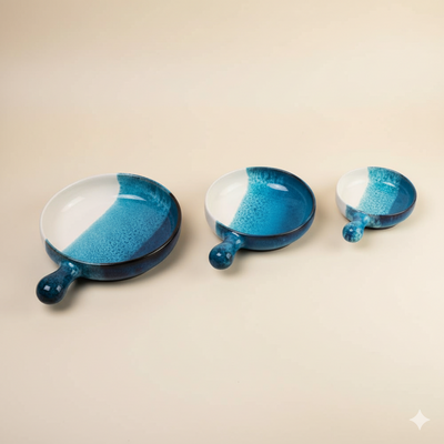 Ocean Blue Pottery Serving Pan Set with Handles (Set of 3)