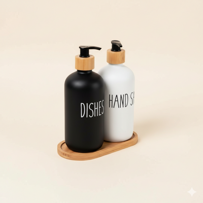 Chic Soap Dispenser Set with Bamboo Tray - 500ml Bottles
