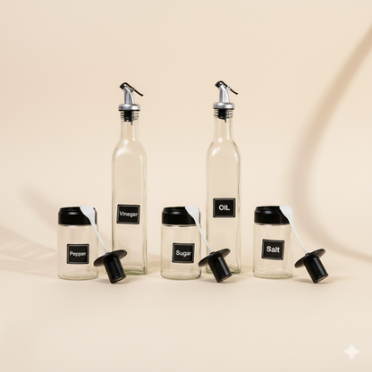 5-Piece Glass Condiment Set for Oil, Vinegar & Spices