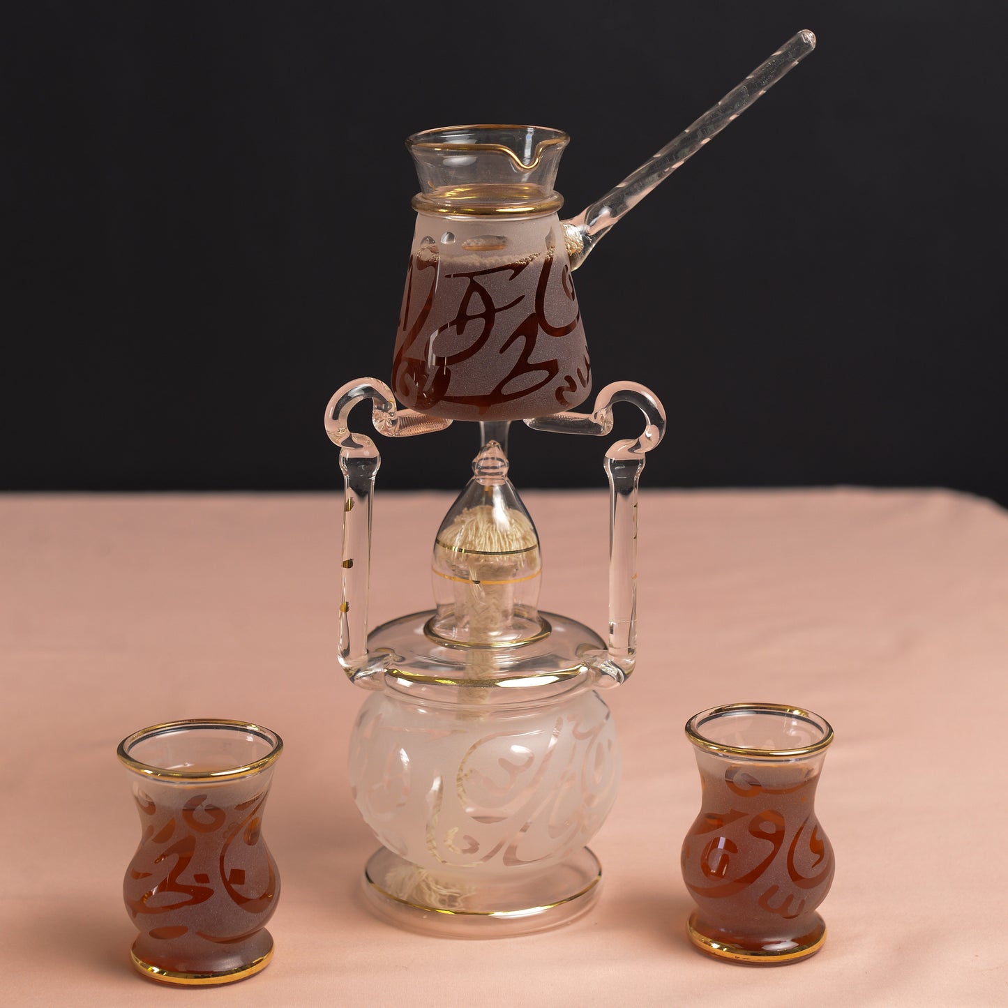9?Piece Hand Decorated Glass Coffee & Tea Serving Set – Heat Resistant, Gold Rim