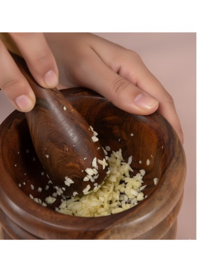 Handcrafted Natural Sarsou Wood Mortar & Pestle – Durable Grinder for Spices & Herbs