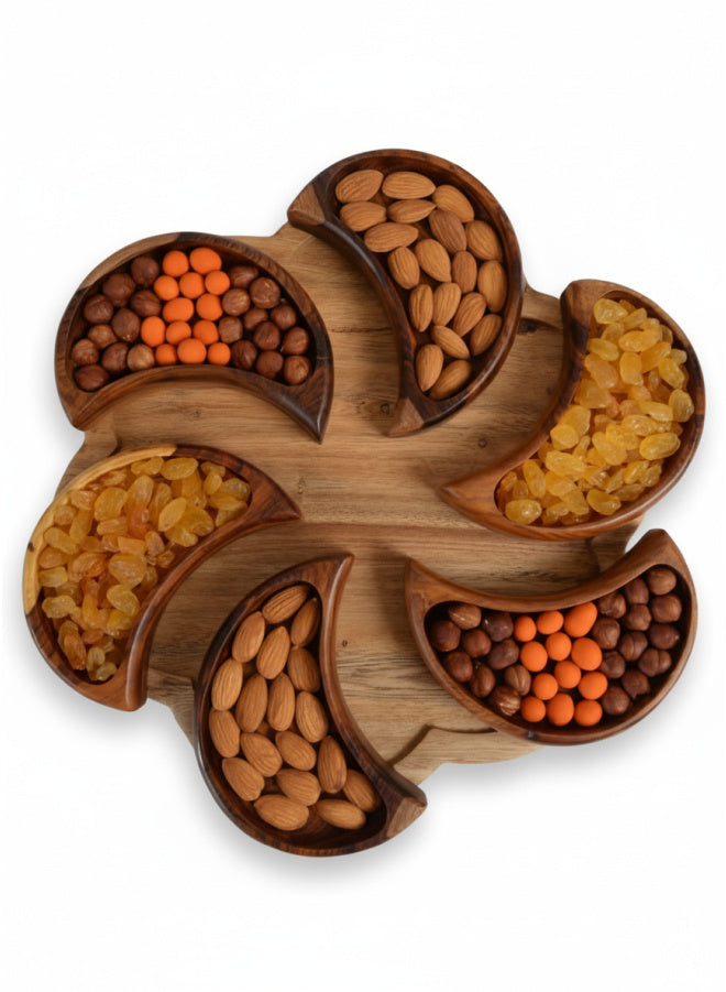 Luxury Rosewood Snack Platter – Fan Shaped Wooden Serving Tray with Multi Compartments