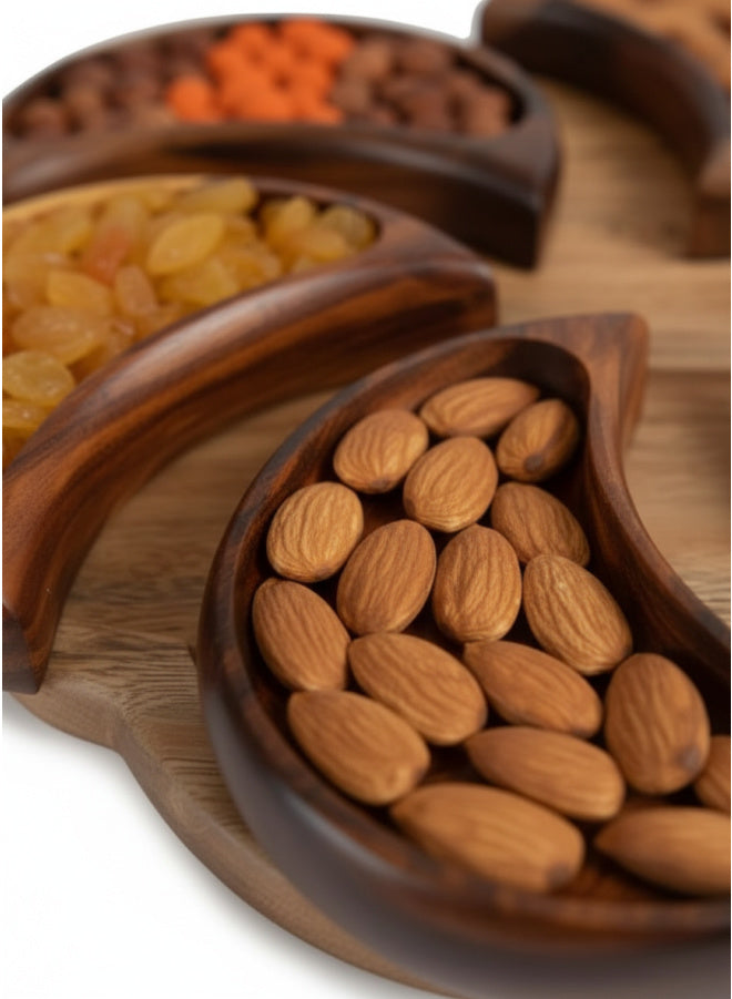 Luxury Rosewood Snack Platter – Fan Shaped Wooden Serving Tray with Multi Compartments
