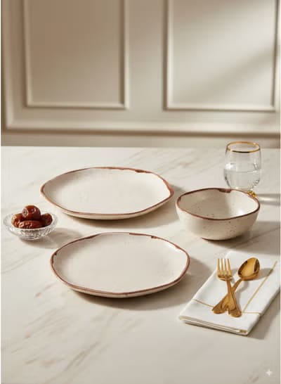 Rustic Pottery Dinner Set (3-Piece) - Cream Speckled Finish