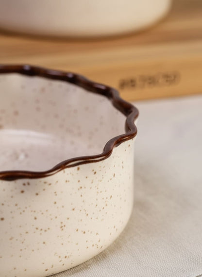 Speckled Pottery Casserole Dish with Scalloped Rim