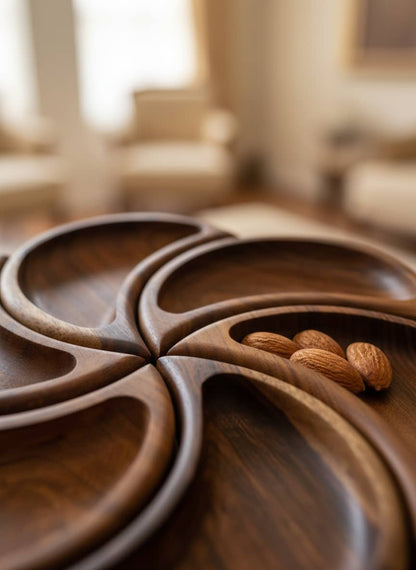 Rosewood Flower Serving Platter - 6 Compartment Snack Tray