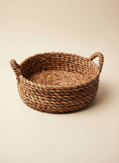 Round Handwoven Halfa Serving Basket with Handles
