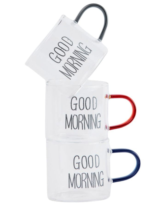 Premium Good Morning Glass Mug Set 3-Pack – Heat-Resistant Coffee Cups
