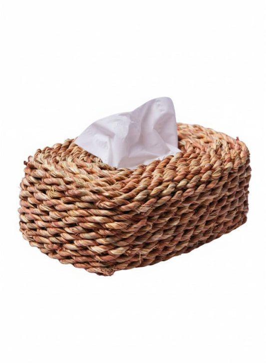 Handwoven Halfa Tissue Box Cover – Oval Natural Fiber Décor for Living Room