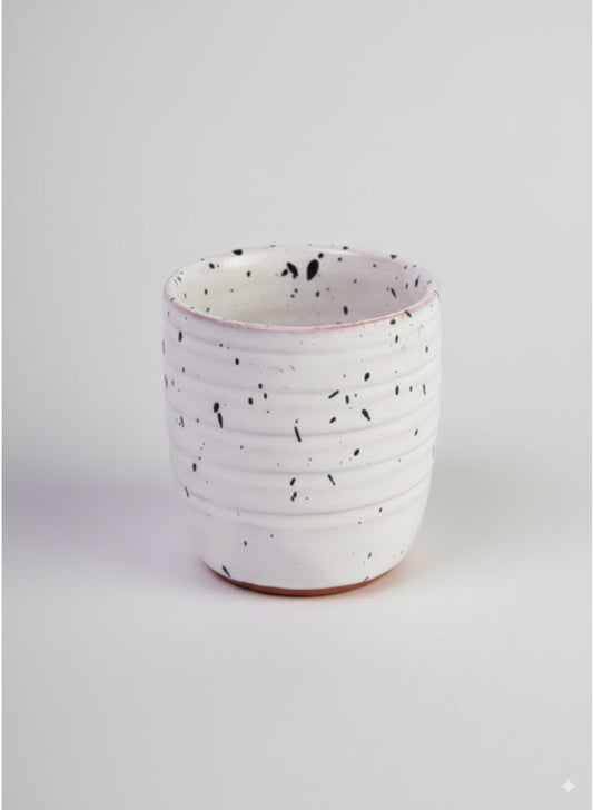 Handmade Pottery Speckled Tumbler Cup – Matte White with Black Flecks
