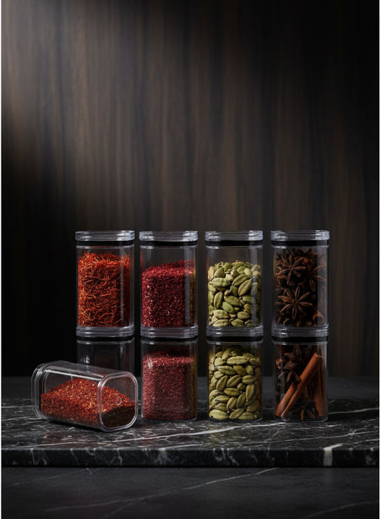 8-Pc Plastic Spice Jar Set for Family Kitchens | Stackable & Airtight Storage